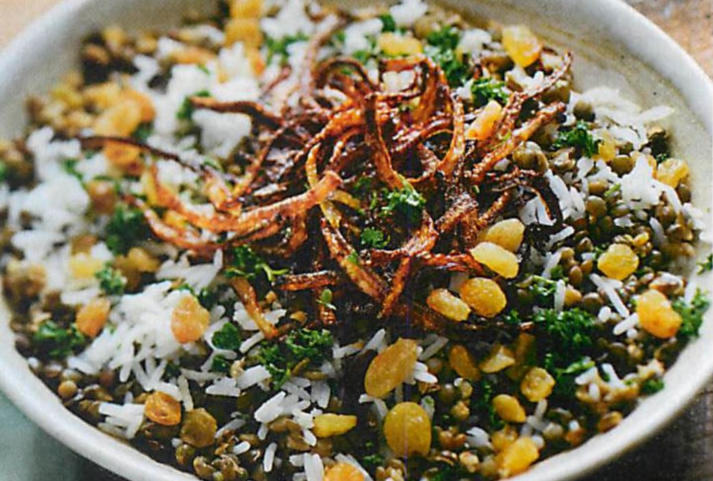 Cover Image of Linsen mit Reis, Rosinen und Röstzwiebeln